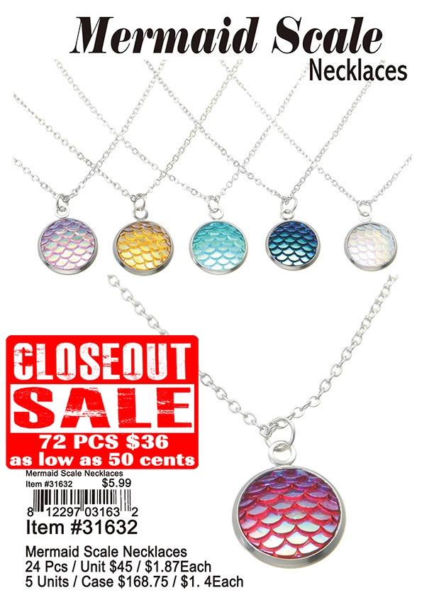 Mermaid Scale Necklaces - Closeout 72 Pcs.